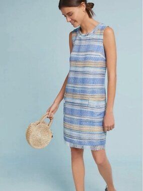 Anthropologie Akemi & Kin Dress Tweed Sleeveless Shift Striped Pockets - Sz 14